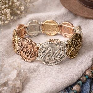 Tricolor 'Y'all' Coin Stretch Bracelet - Mixed Metal